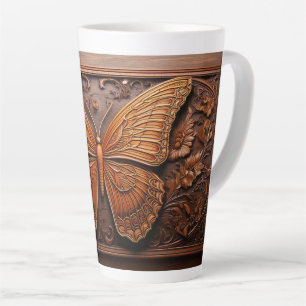 Tasse Latte Bois embossé faux, Paisley et fleurs