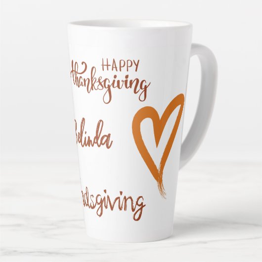 Tasse Latte Bon thanksgiving, Monogramme d'action amicale | (Angle droit)