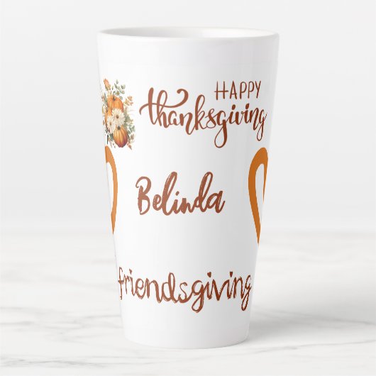 Tasse Latte Bon thanksgiving, Monogramme d'action amicale | (Devant)