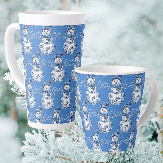 Tasse Latte Bonhomme de neige bleu blanc joyeux