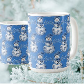 Tasse Latte Bonhomme de neige bleu blanc joyeux