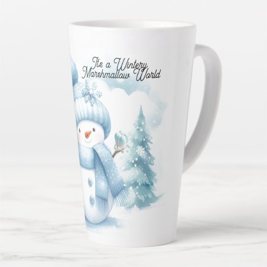 Tasse Latte Bonhomme de neige bleu Monde de guimauve (Angle droit)
