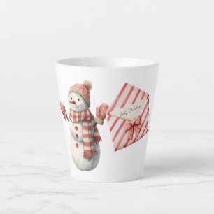 Tasse Latte Bonhomme de neige de Noël joyeux rayures rouges