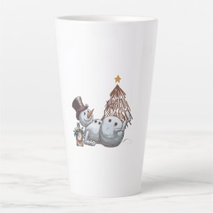 Tasse Latte Bonhomme de neige ivre avec une bouteille de whisk