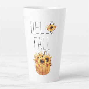 Tasse Latte Bonjour Automne Aquarelle Tournesols Et Citrouille