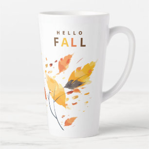 Tasse Latte Bonjour Automne Automne Chute Dans L'Amour Aquarel