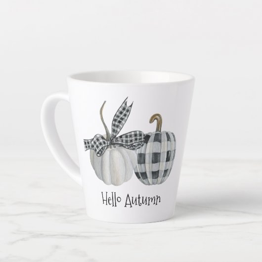 Tasse Latte Bonjour Automne Buffalo Plaid Citrouille (Angle gauche)