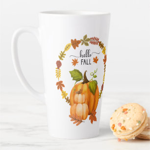 Tasse Latte Bonjour Automne Feuilles et Citrouilles en céramiq