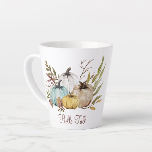 Tasse Latte Bonjour Automne Rustique Automne Citrouilles Latte (Angle gauche)