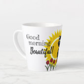 Tasse Latte Bonjour Beau! Chat avec soleil et tulipes (Angle gauche)