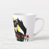 Tasse Latte Bonjour Beau! Chat avec soleil et tulipes (Droite)