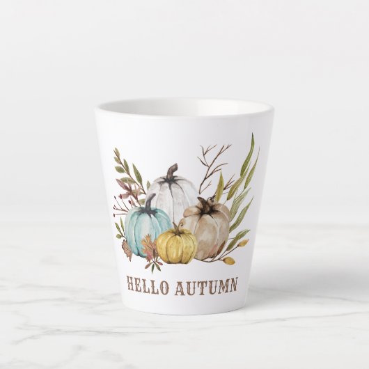 Tasse Latte Bonjour Citrouilles d'aquarelle d'automne (Devant)