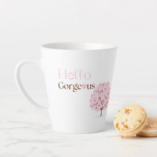Tasse Latte Bonjour Magnifique, Arbre à Fleurs Roses