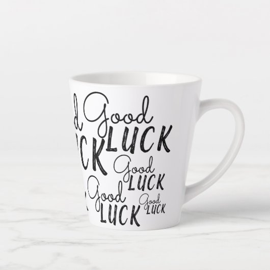 Tasse Latte Bonne chance Black White Typographie Lucky (Droite)