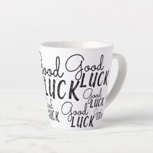 Tasse Latte Bonne Chance Noir Blanc Typographie Chanceux