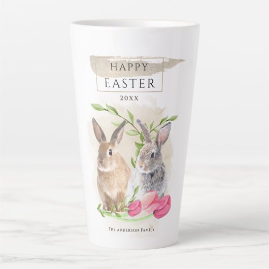 Tasse Latte Bonnets de Pâques | Happy Easter Watercolor Art (Devant)