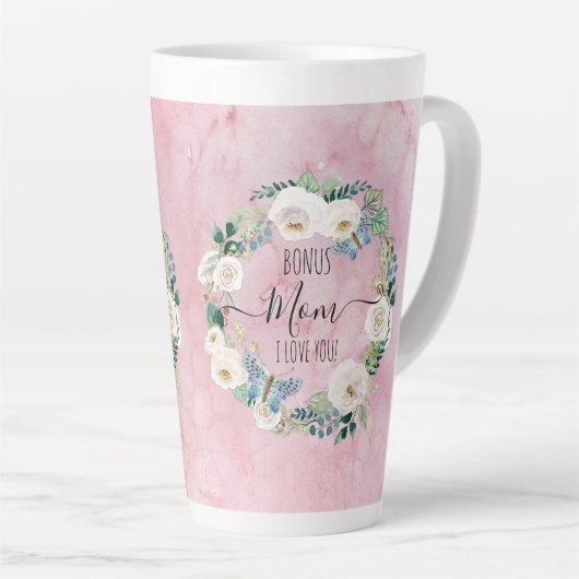 Tasse Latte Bonus Maman Je T'Aime Boho Rose Blanc Boho Floral  (Angle droit)