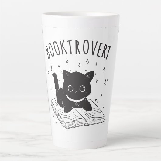 Tasse Latte Booktrovert chat avec livre et étoiles (Devant)
