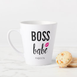 Tasse Latte Boss Babe Personnaliser | Baiser rose | Lèvres ros