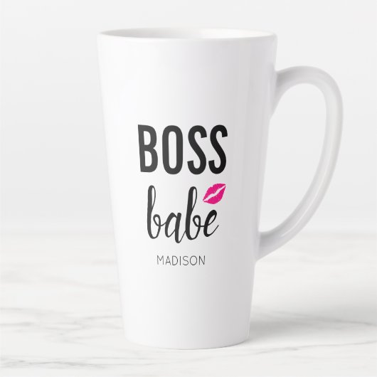 Tasse Latte Boss Babe Personnaliser | Baiser rose | Lèvres ros (Droite)