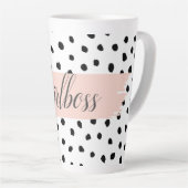 Tasse Latte Boss et points noirs Pastel Rose moderne (Angle droit)