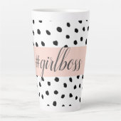 Tasse Latte Boss et points noirs Pastel Rose moderne (Devant)