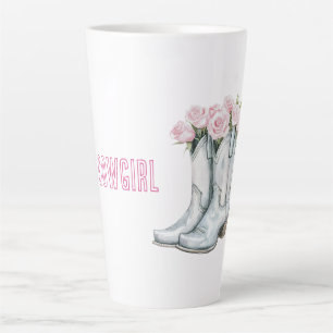 Tasse Latte Bottes de cowgirl argentées à roses roses jolies