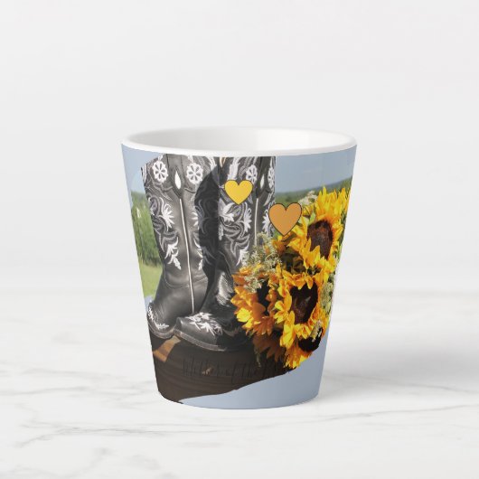 Tasse Latte Bottes Western Tournesols Mariage Rustique (Devant)