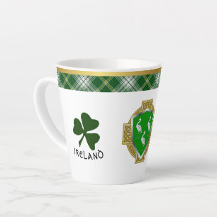 Tasse Latte Bouclier irlandais Ahearne & Tartan Personnalisé