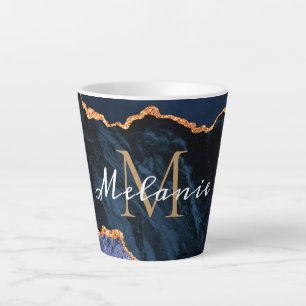 Tasse Latte Bouge en latte en marbre bleu or Votre nom et votr