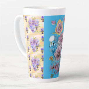 Tasse Latte Bouge en latte fleurie rose bougie peinte à la mai