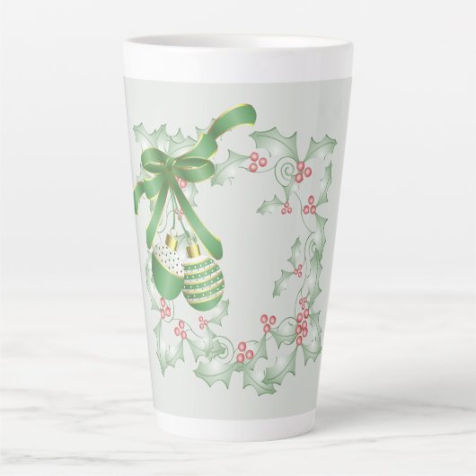 Tasse Latte Boughes de Noël vert vif rose (Devant)