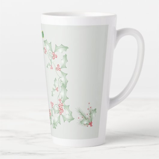 Tasse Latte Boughes de Noël vert vif rose (Droite)