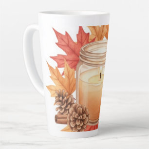 Tasse Latte Bougie Automnale Cosy avec Feuilles d'Érable Des