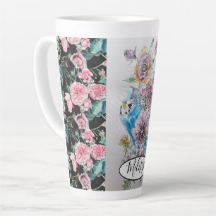 Tasse Latte Bougie Bleue Cute et Aquarelle Rose Rose