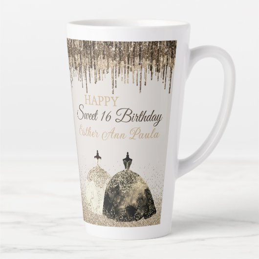 Tasse Latte Boule Or tendance Gown Joyeux Sweet 16 Anniversair (Droite)
