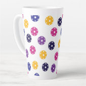 Tasse Latte 💛 Boulettes jaunes et 💜 violets sur blanc (Angle gauche)
