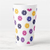 Tasse Latte 💛 Boulettes jaunes et 💜 violets sur blanc (Devant)