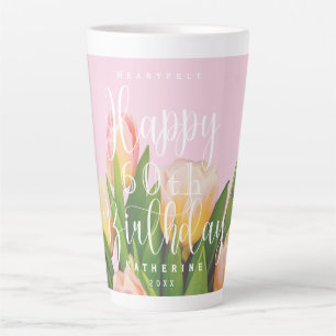 Tasse Latte Bouquet Chic de Tulipe Photo Anniversaire Rose