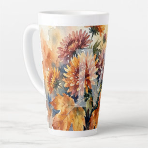 Tasse Latte Bouquet d'automne à l'aquarelle de chrysanthème et