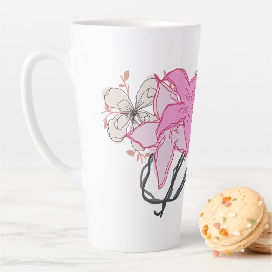 Tasse Latte Bouquet de fleurs croisées roses (En situation)