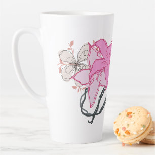 Tasse Latte Bouquet de fleurs esquissées roses