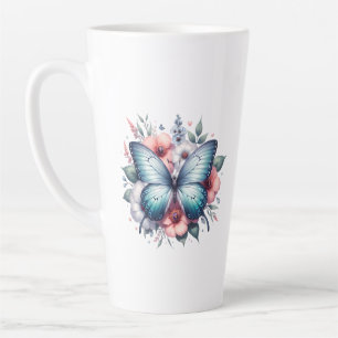 Tasse Latte Bouquet de fleurs papillon vibrant Art-96283