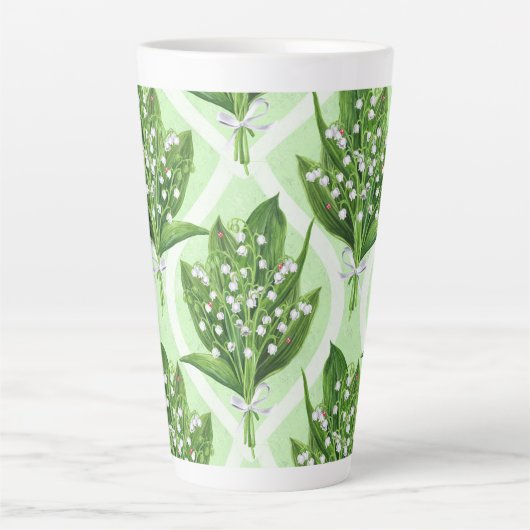 Tasse Latte Bouquet de lys de la vallée fleurs sur vert (Devant)