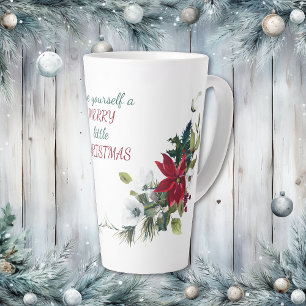 Tasse Latte Bouquet de poinsettias rouges Joyeux petit Noël