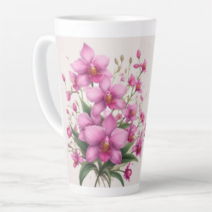 Tasse Latte Bouquet d'orchidées roses aux fleurs délicates