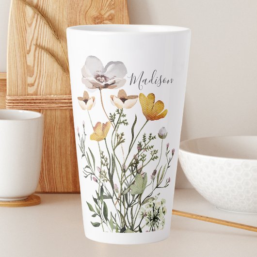 Tasse Latte Bouquet Fleur sauvage séché par calligraphie de mo
