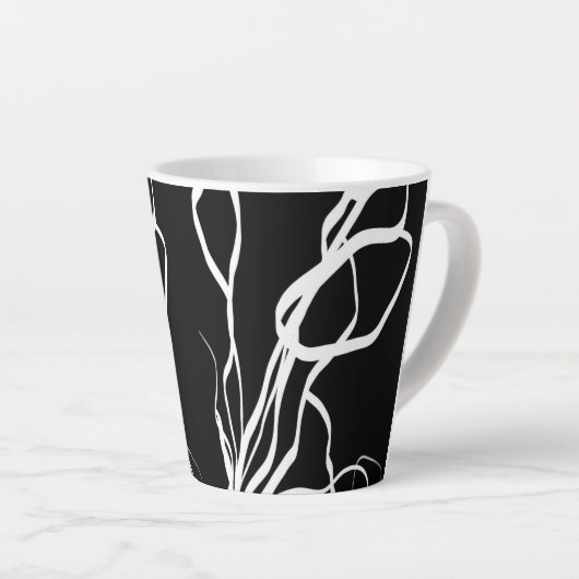 Tasse Latte Bouquet Noir : Abstrait noir et blanc (Angle droit)