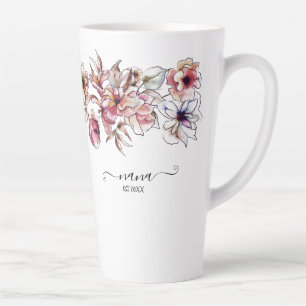 Tasse Latte Bourgogne et jardin floral bleu Nana Faire-part