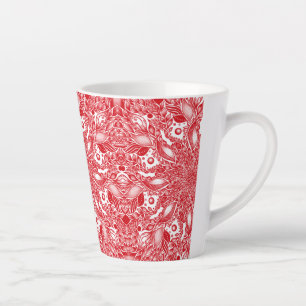 Tasse Latte Bouteille à feuilles florales rouges